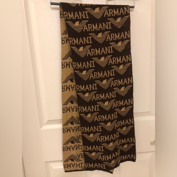 Authentic Giorgio Armani Unisex Scarf Monogrammed in Brown & Tan - Picture 4 of 7